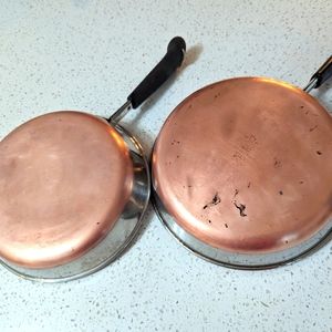 Vintage Copper Revere Ware pair of fry pans 9 and 10 inches